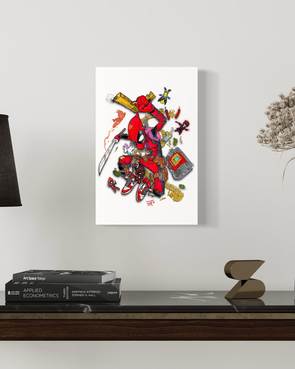 Revamped the first Deadpool design and tribute to the movie "Deadpool & Wolverine". This is a must-have for collectors and Marvel enthusiasts alike. Don’t miss your chance to own this epic duo art piece. Please also check Wolverine Print available separately. Size: 11”x 17” Medium: High-quality shimmer print on premium lithograph paper *Please allow 2-3 weeks for all shipping orders. *ALL SALE ARE FINAL.