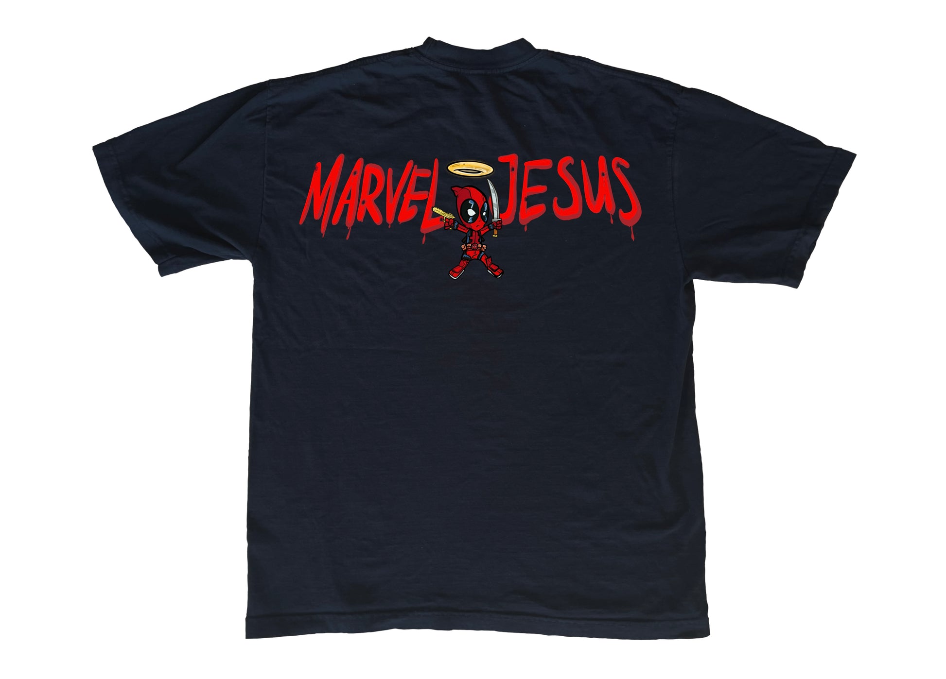 Revamped the first Deadpool design and tribute to the movie "Deadpool & Wolverine". This is a must-have for collectors and Marvel enthusiasts alike. Don’t miss your chance to own this epic art piece in wearable tribute. Please also check Wolverine T-shirt available separately.  Material: Soft, breathable 100% cotton  Fit: Available in S - 4XL, unisex fit  Care: Machine washable for easy maintenance  *Please allow 2-3 weeks for all shipping orders.  *ALL SALE FINALS.
